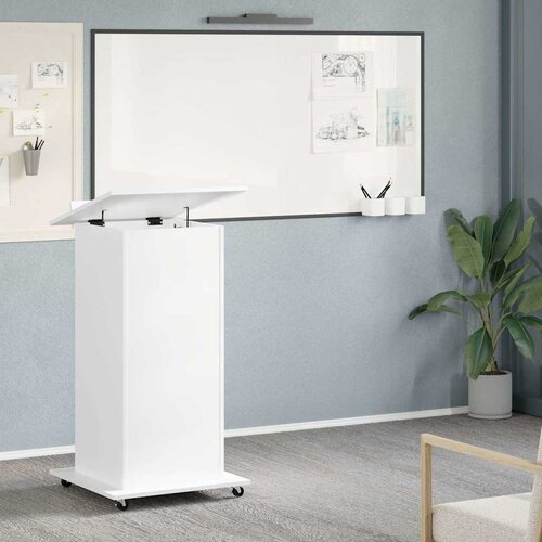  Govornica s kotačima i ladicom bijela 55 x 55 x 107 cm drvena Slike
