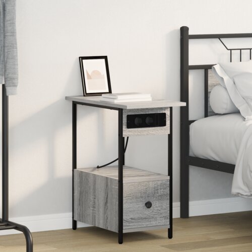 VidaXL Nočna omarica Siva sonoma 60 x 30 x 61 cm Konstruiran les Slike