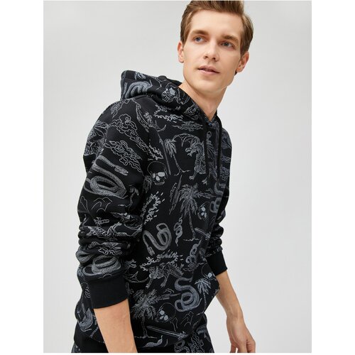 Koton Hooded Sweatshirt Skull Printed Pocket Detailed Long Sleeve Slike