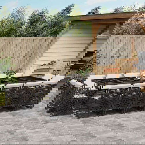 VidaXL 15-dijelni vrtni blagovaonski set s jastucima poliratan crni Slike