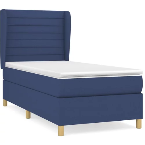 vidaXL Box spring postelja z vzmetnico modra 90x200 cm blago, (20894931)