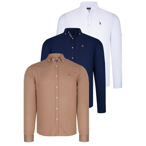 Dewberry TRIPLE SET G674 MENS SHIRT-NAVY BLUE-WHITE-CAMEL Cijene