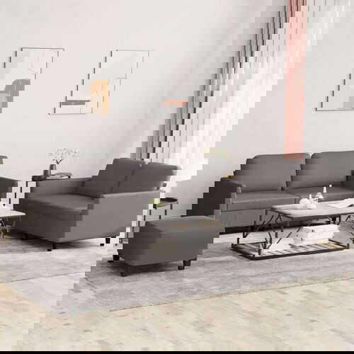  3-dijelni set sofa s jastucima sivi od umjetne kože Slike