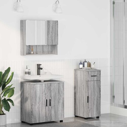 VidaXL Set namje&amp;scaron;taja za kupaonicu s ladicama 3 pcs Sivi hrast sonoma Slike