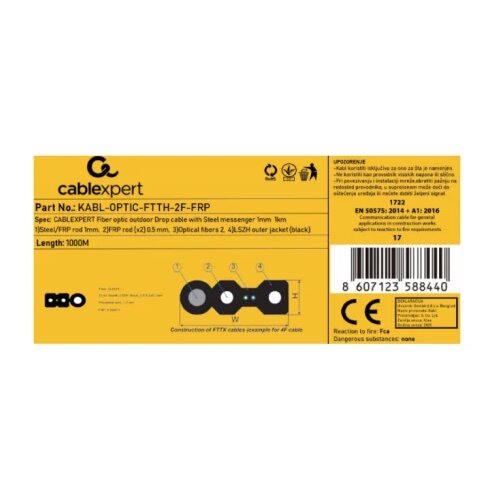 Gembird KABL-OPTIC-FTTH-2F-FRP Opticki kabl 2-vlakna SM G657A1 Flat, Outdoor, sa sajlom 1mm, 1000m Cene