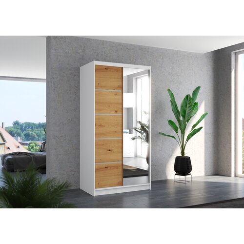  GARDEROBNA OMARA ORLANDO 100 CM (VE BARV)-Bela/artisan Slike