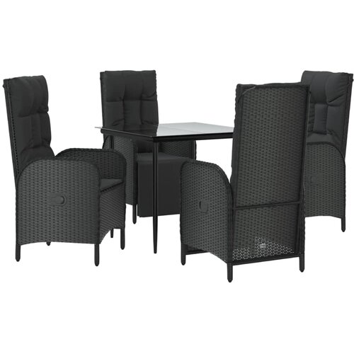  5-dijelni vrtni blagovaonski set s jastucima od poliratana crni Crna Dužina stola 80 cm Slike