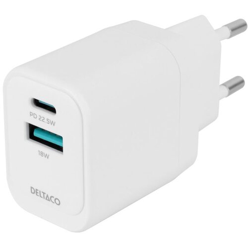 Deltaco Kućni punjač s 1x USB-A 18 W i 1x USB-C PD 20 W, Bijeli Cijene