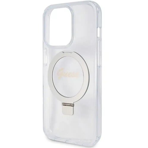  Originalna torbica GUESS Hardcase GUHMP15XHRSGSD za iPhone 15 Pro Max (Magsafe / Glitter Script Logo / stojalo za prstan / prozorna) Slike
