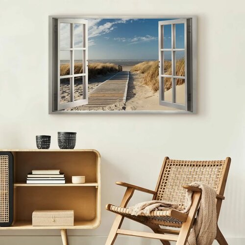  Slika - Window: View of the Beach 90x60 Premium Print Slike