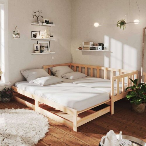  Dnevni ležaj na izvlačenje 2 x (90 x 200) cm masivna borovina Slike