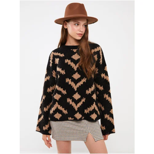 LC Waikiki Crew Neck Patterned Long Sleeve Oversized Women's Knitwear Sweater