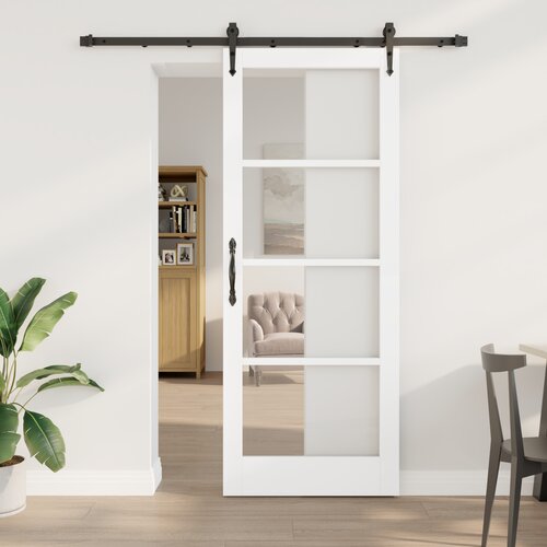 vidaXL Drsna vrata s kompletom strojne opreme Bela 83x211 cm Trdni les iz bora, Notranja vrata z steklom 'ORKDAL'Bela 83x211x4 cm Cene