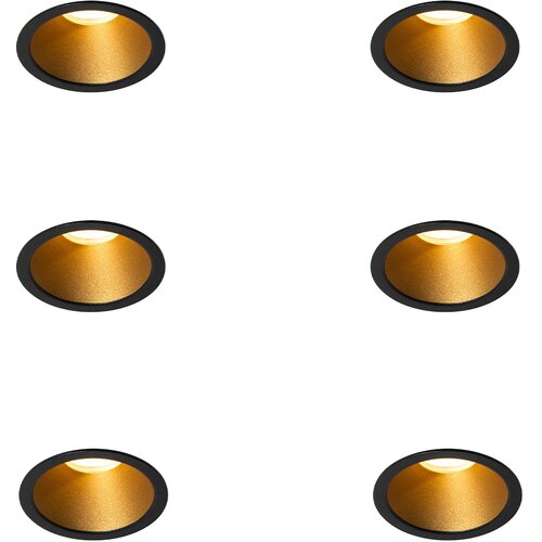 QAZQA Set van 6 moderne inbouwspots zwart met goud GU10 35mm IP44 - Dept Slike