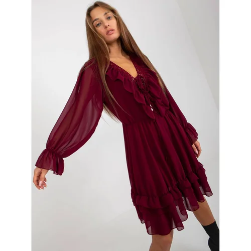 Fashion Hunters Burgundy mini dress with a frill in the style of OCH BELLA