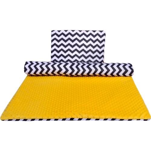 Medi Partners Quilt 75x100 + pillow 35x30 cotton + minky &amp;ndash; Zygzag + yellow minky Slike