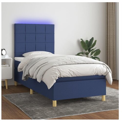  Box spring postelja z vzmetnico LED modra 100x200 cm blago Cene