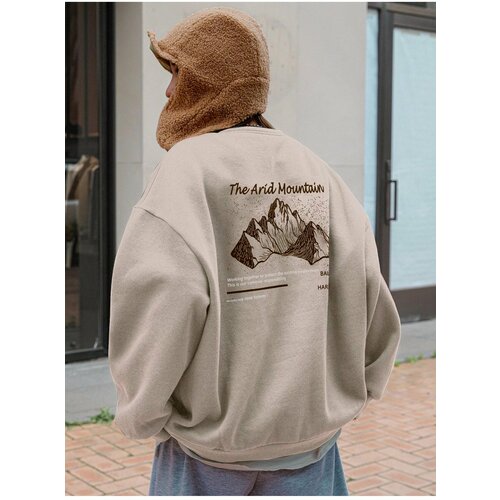 K&H TWENTY-ONE Women's Beige Arid Mountain Printed Oversized Sweatshirt. Slike