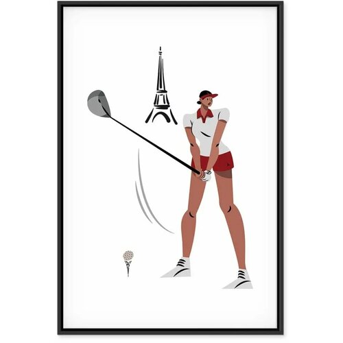  Slika - Female Golfer With the Eiffel Tower in the Background - Illustration 40x60 U crnom drvenom okviru Slike