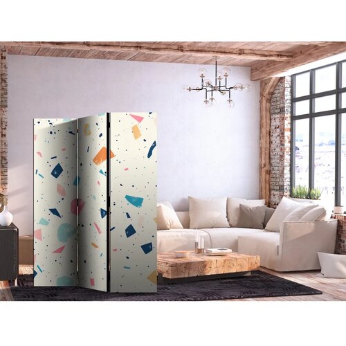  Paravan - Terrazzo with Multicolored - Large Elements - Cheerful Pattern on a Light Background 135x172 Akustični Cene