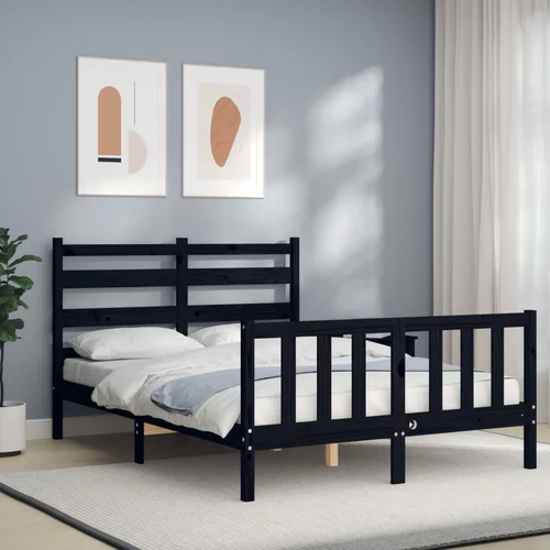 vidaXL Okvir za krevet s uzglavljem crni 140x200cm od masivnog drva