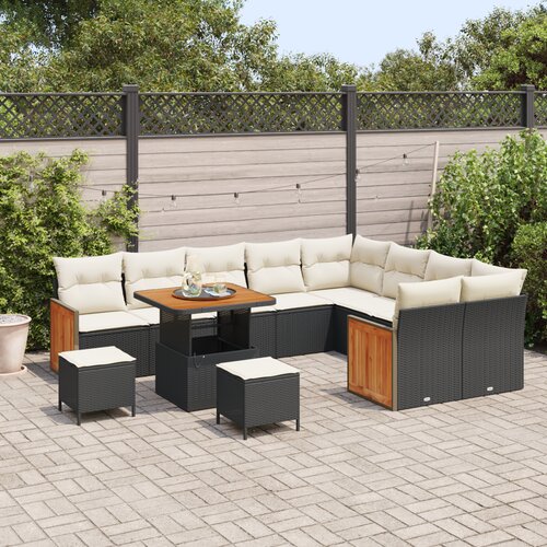 vidaXL 12-delni vrtni sofa set z blazinami črni poli ratan akacija Cene