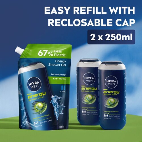 Nivea MEN Energy gel za tu&amp;scaron;iranje za mu&amp;scaron;karce zamjensko punjenje 500 ml Slike