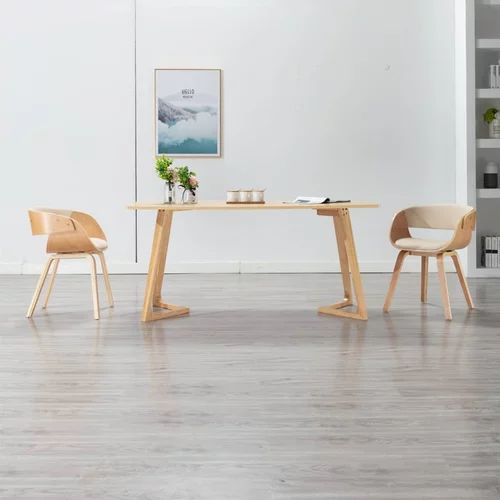 vidaXL Jedilni stol krem ukrivljen les in umetno usnje, (20699207)