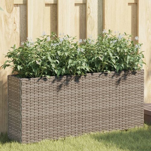 vidaXL Vrtna sadilica s 2 posude siva 90 x 20 x 40 cm od poliratana Cene