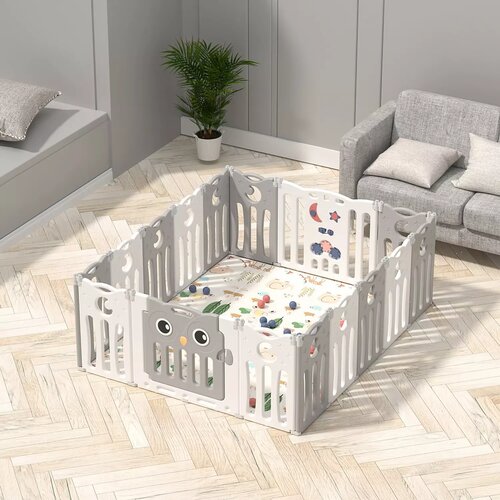 Feelkids Sklopiva ogradica Sovica-L sa ko&amp;scaron;em Siva + bela Slike