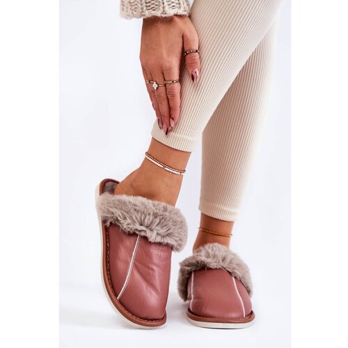 Kesi Women's Leather Slippers With Fur Dark pink Rossa Slike
