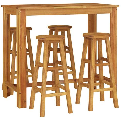  5-dijelni vrtni barski set od masivnog bagremovog drva Smeđa Dužina stola 120 cm Slike