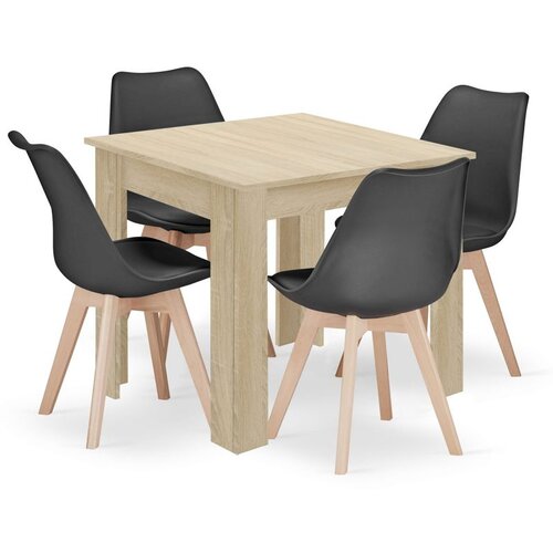  Garnitura kvadratni stol 80x80 sonoma hrast + 4 MARK crne stolice Cijene