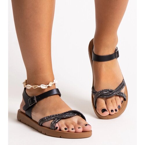 Gemre Black sandals adorned with rhinestones Claranna Cene
