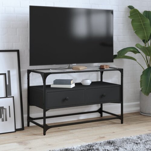  The Living Store TV omarica s stekleno ploščo črna 80x35x51 cm inženirski les - TV Omarica, (21508378) Cene