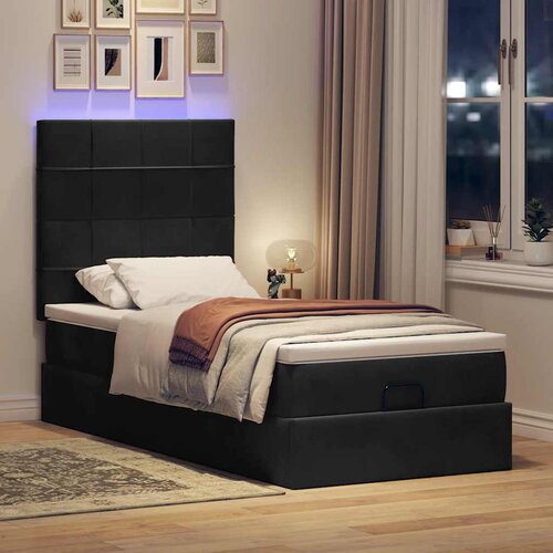 VidaXL Otomanski okvir kreveta s madracima crni 100x200cm bar&amp;scaron;unasti Slike