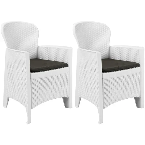  Vrtne stolice 2 kom s jastucima bijele plastične nalik na ratan