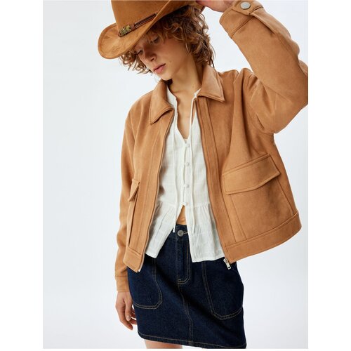 Koton Suede Look Jacket Pocket Detail Zippered Classic Collar Slike