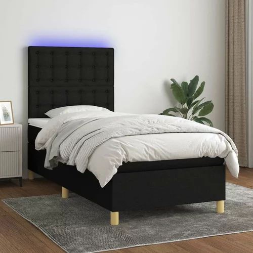  Box spring postelja z vzmetnico LED črna 90x200 cm blago, (20791549)