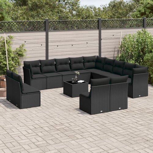  14-dijelni set vrtnih sofa s jastucima poliratan crni Cijene