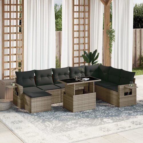 vidaXL 9-dijelni set vrtnih sofa od poliratana s jastucima sivi Cijene