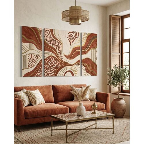 WALLXPERT Huhu2103 - 170 x 40 Multicolor Decorative Canvas Painting (3 Pieces) Cene