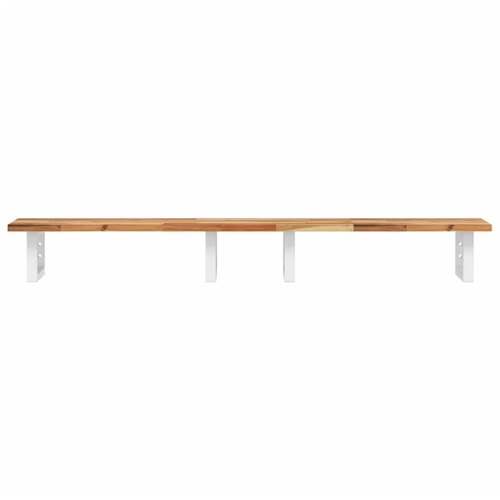  Zidna polica za umivaonik od čelika i masivnog bagremovog drva Smeđa 140 x 40 x 2 cm Slike