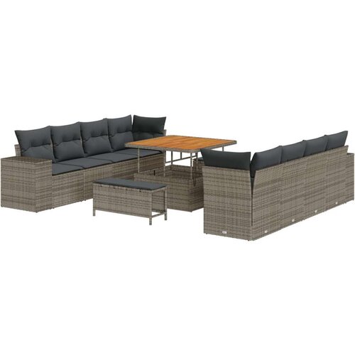  11-dijelni set vrtnog &amp;scaron;anka s jastučićima sivi poliratan akacija 3-dijelni set vrtnog stola s jastučićima sivi poliratan akacij Slike