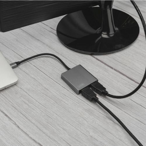Digitus DA-70828 HDMI / USB-C&amp;reg; adapter [1x USB-C&amp;reg; - 2x ženski konektor HDMI] crna sa za&amp;scaron;titom, okrugli 0.18 m Slike