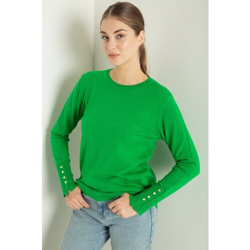 Lafaba Women's Green Crew Neck Basic Knitwear Sweater Slike