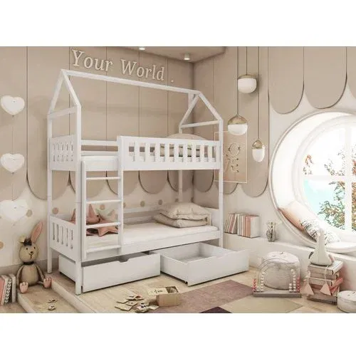 Drveni dječji krevet na sprat Gaja sa ladicom - 160x80cm - Bijeli