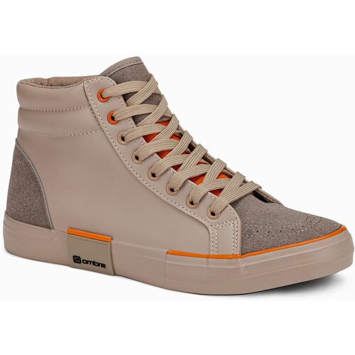 Ombre Men&amp;#039;s high classic sneakers with quilted upper - beige and orange Slike