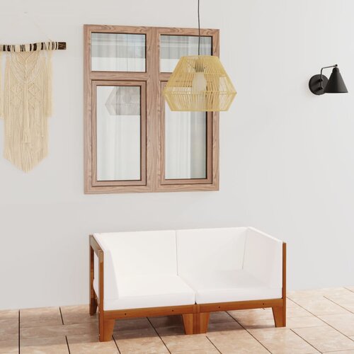 The Living Store Kavč dvosed s kremno belimi blazinami trden akacijev les - Kavč Dvosed, (21423809) Slike