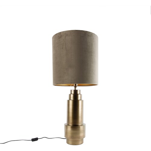 QAZQA Tafellamp brons velours kap taupe met goud 40 cm - Bruut Cene